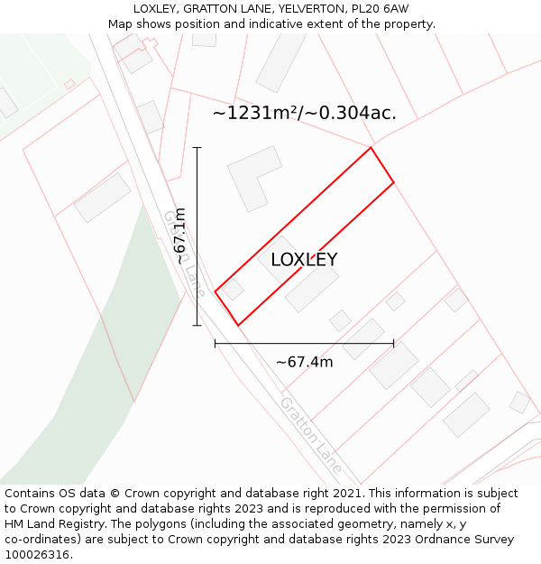 LOXLEY, GRATTON LANE, YELVERTON, PL20 6AW: Plot and title map