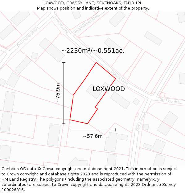 LOXWOOD, GRASSY LANE, SEVENOAKS, TN13 1PL: Plot and title map