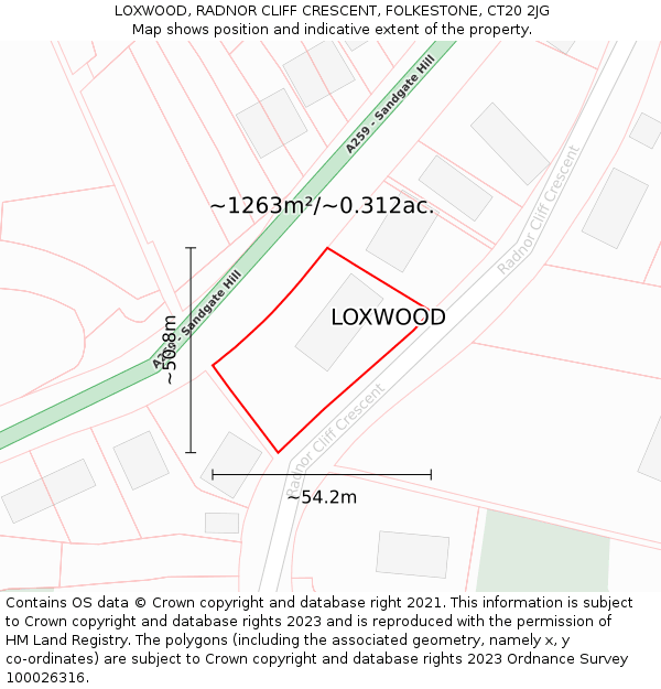 LOXWOOD, RADNOR CLIFF CRESCENT, FOLKESTONE, CT20 2JG: Plot and title map