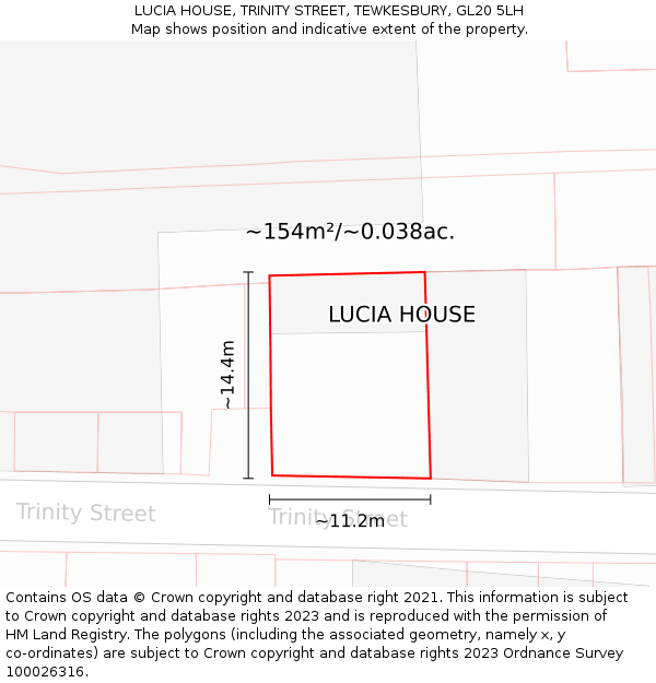 LUCIA HOUSE, TRINITY STREET, TEWKESBURY, GL20 5LH: Plot and title map