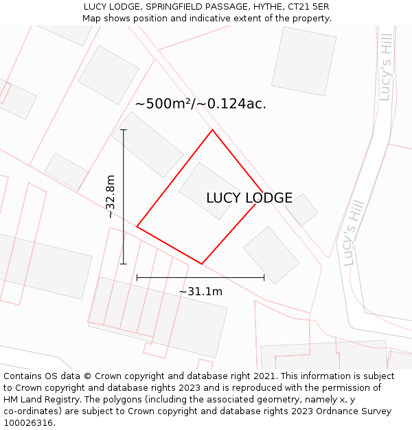 LUCY LODGE, SPRINGFIELD PASSAGE, HYTHE, CT21 5ER: Plot and title map