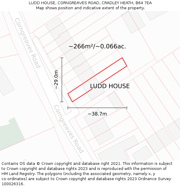 LUDD HOUSE, CORNGREAVES ROAD, CRADLEY HEATH, B64 7EA: Plot and title map