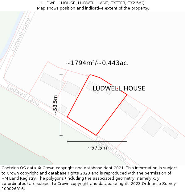 LUDWELL HOUSE, LUDWELL LANE, EXETER, EX2 5AQ: Plot and title map
