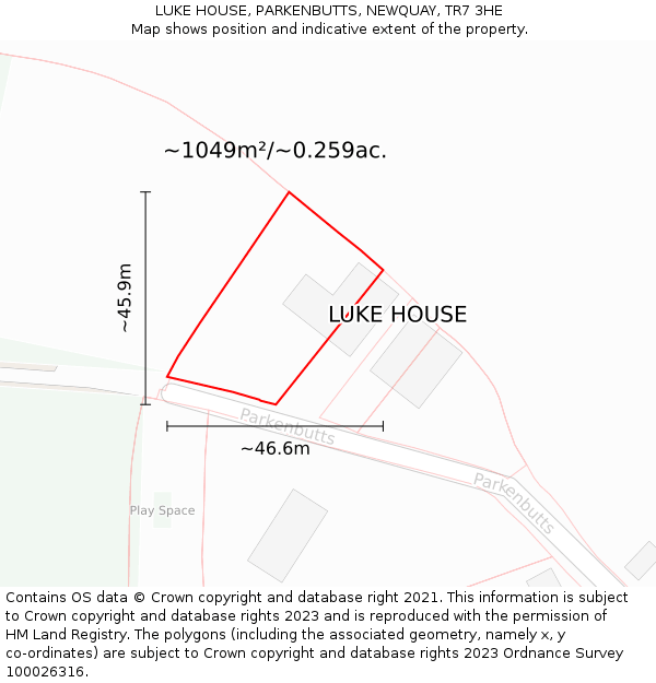 LUKE HOUSE, PARKENBUTTS, NEWQUAY, TR7 3HE: Plot and title map