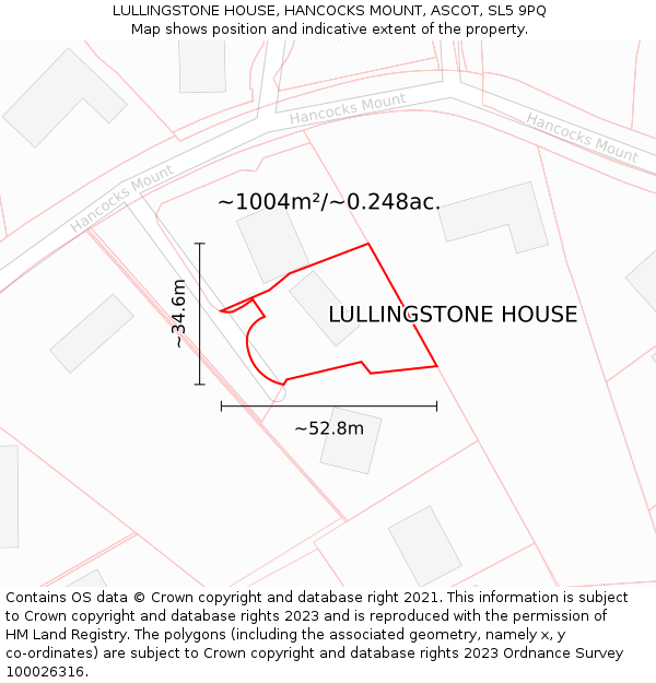 LULLINGSTONE HOUSE, HANCOCKS MOUNT, ASCOT, SL5 9PQ: Plot and title map