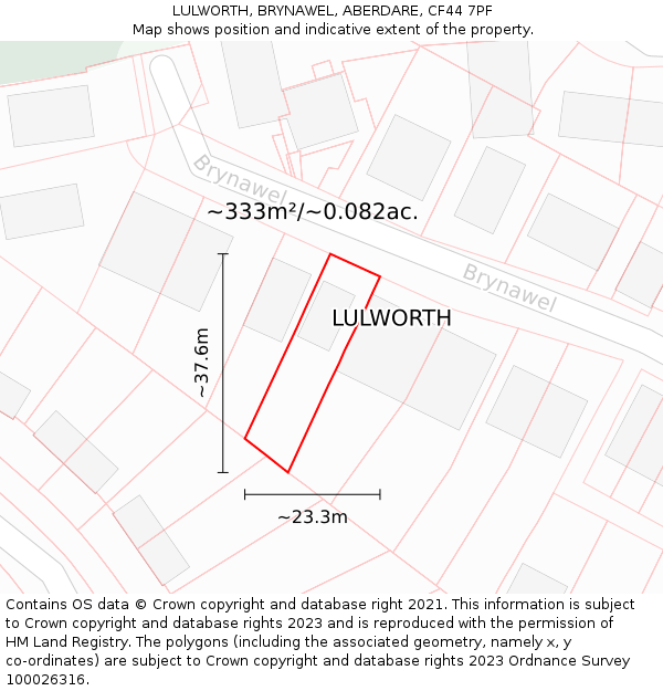 LULWORTH, BRYNAWEL, ABERDARE, CF44 7PF: Plot and title map