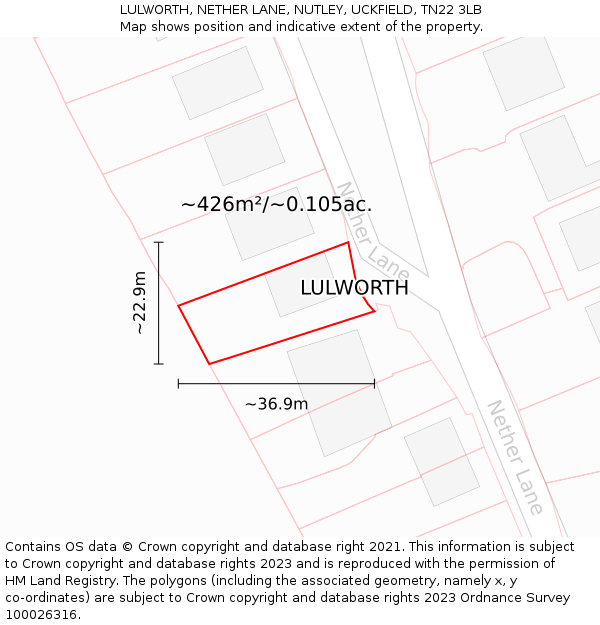 LULWORTH, NETHER LANE, NUTLEY, UCKFIELD, TN22 3LB: Plot and title map