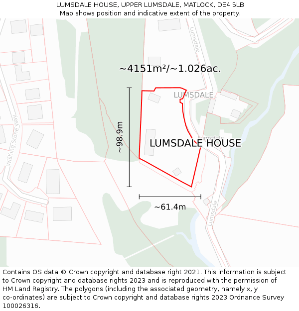 LUMSDALE HOUSE, UPPER LUMSDALE, MATLOCK, DE4 5LB: Plot and title map