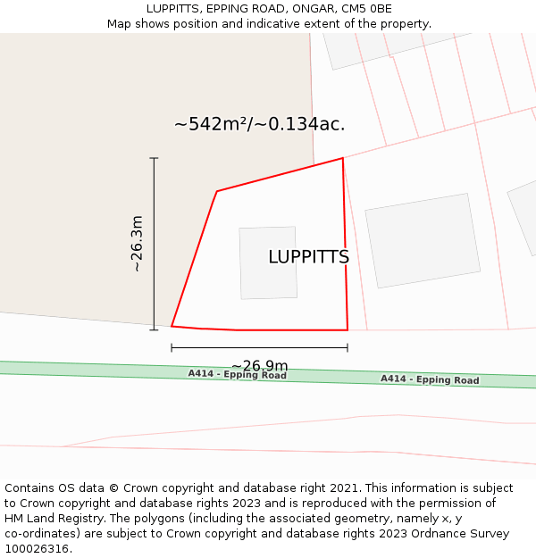 LUPPITTS, EPPING ROAD, ONGAR, CM5 0BE: Plot and title map