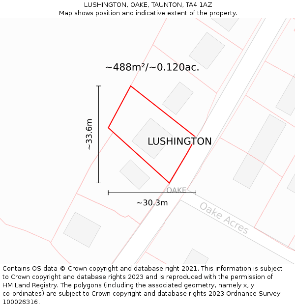 LUSHINGTON, OAKE, TAUNTON, TA4 1AZ: Plot and title map