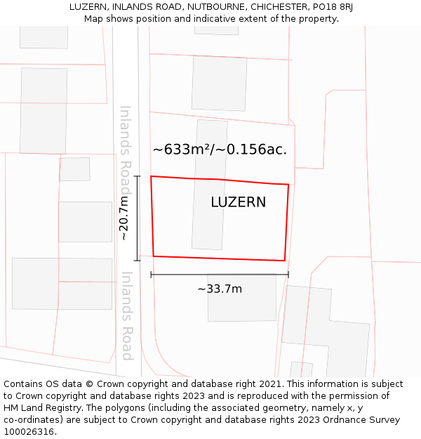 LUZERN, INLANDS ROAD, NUTBOURNE, CHICHESTER, PO18 8RJ: Plot and title map