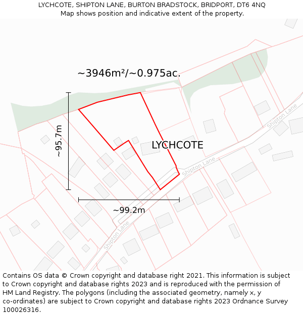 LYCHCOTE, SHIPTON LANE, BURTON BRADSTOCK, BRIDPORT, DT6 4NQ: Plot and title map