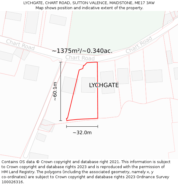 LYCHGATE, CHART ROAD, SUTTON VALENCE, MAIDSTONE, ME17 3AW: Plot and title map