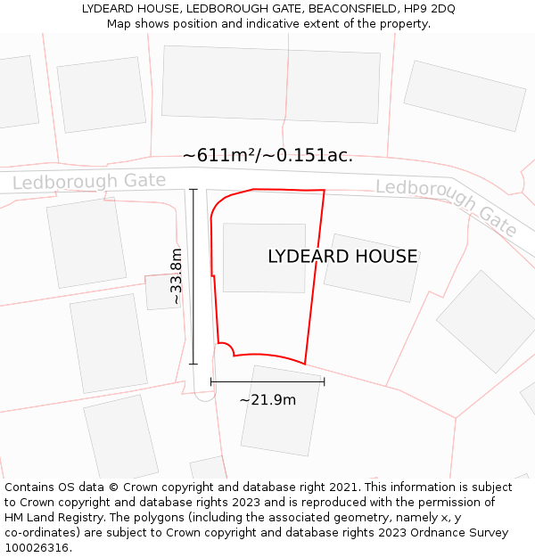 LYDEARD HOUSE, LEDBOROUGH GATE, BEACONSFIELD, HP9 2DQ: Plot and title map