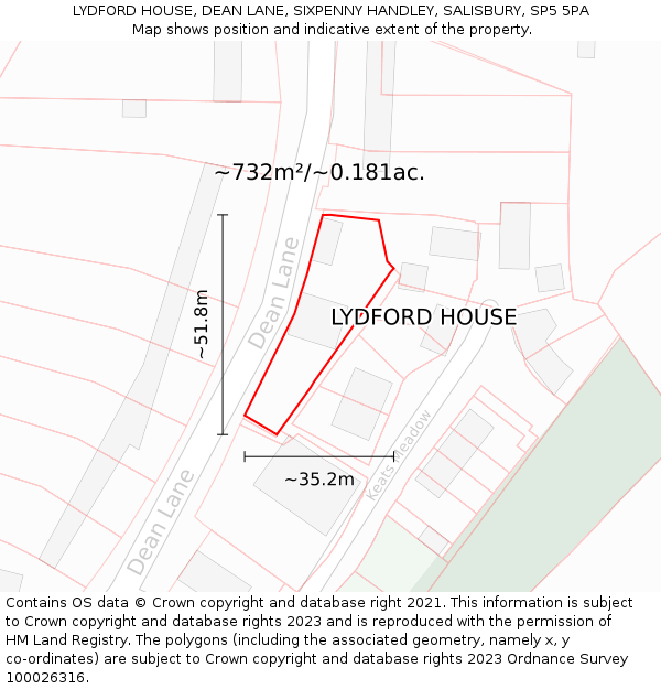 LYDFORD HOUSE, DEAN LANE, SIXPENNY HANDLEY, SALISBURY, SP5 5PA: Plot and title map