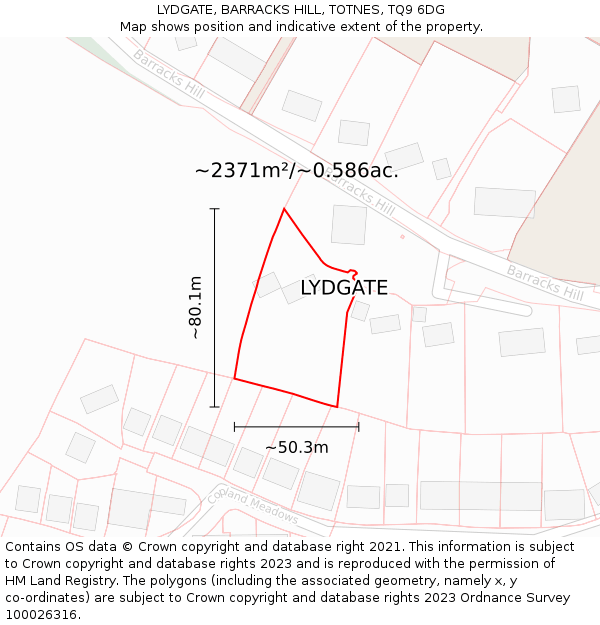 LYDGATE, BARRACKS HILL, TOTNES, TQ9 6DG: Plot and title map