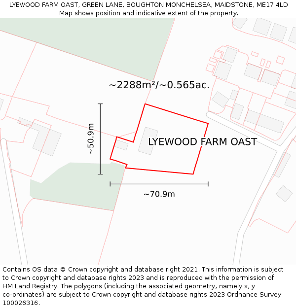 LYEWOOD FARM OAST, GREEN LANE, BOUGHTON MONCHELSEA, MAIDSTONE, ME17 4LD: Plot and title map