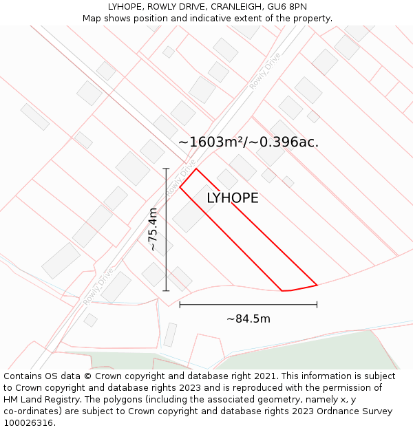 LYHOPE, ROWLY DRIVE, CRANLEIGH, GU6 8PN: Plot and title map