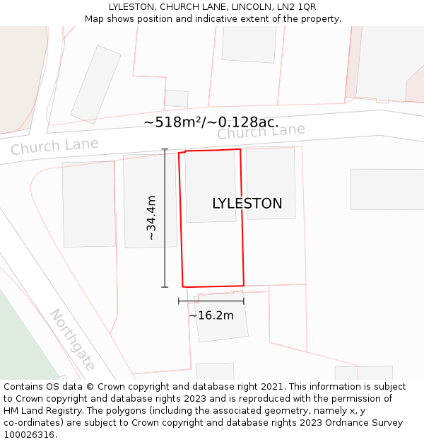 LYLESTON, CHURCH LANE, LINCOLN, LN2 1QR: Plot and title map