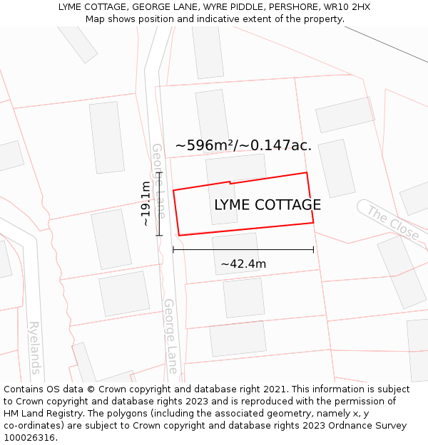 LYME COTTAGE, GEORGE LANE, WYRE PIDDLE, PERSHORE, WR10 2HX: Plot and title map