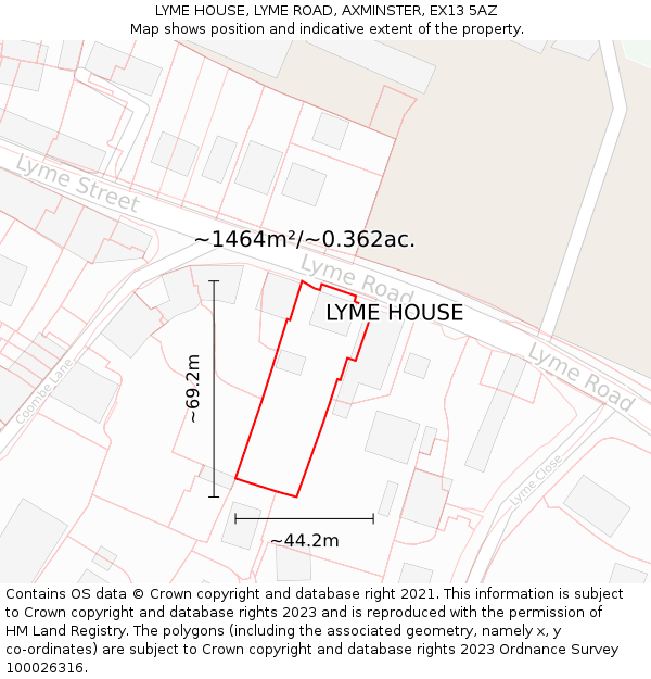 LYME HOUSE, LYME ROAD, AXMINSTER, EX13 5AZ: Plot and title map