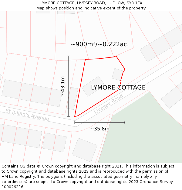 LYMORE COTTAGE, LIVESEY ROAD, LUDLOW, SY8 1EX: Plot and title map