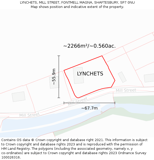 LYNCHETS, MILL STREET, FONTMELL MAGNA, SHAFTESBURY, SP7 0NU: Plot and title map