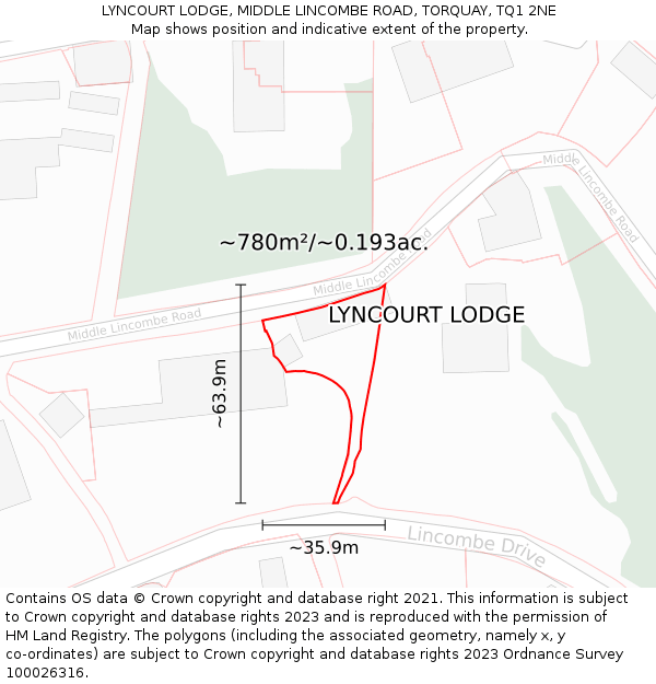 LYNCOURT LODGE, MIDDLE LINCOMBE ROAD, TORQUAY, TQ1 2NE: Plot and title map