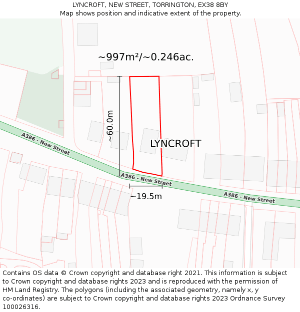 LYNCROFT, NEW STREET, TORRINGTON, EX38 8BY: Plot and title map