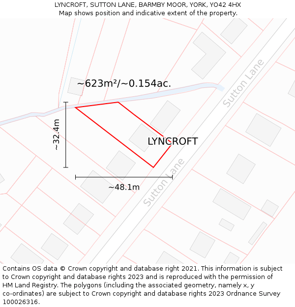 LYNCROFT, SUTTON LANE, BARMBY MOOR, YORK, YO42 4HX: Plot and title map