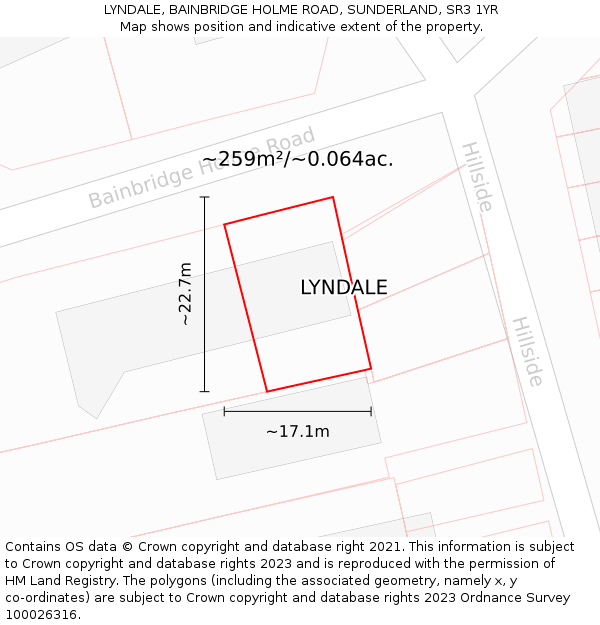 LYNDALE, BAINBRIDGE HOLME ROAD, SUNDERLAND, SR3 1YR: Plot and title map