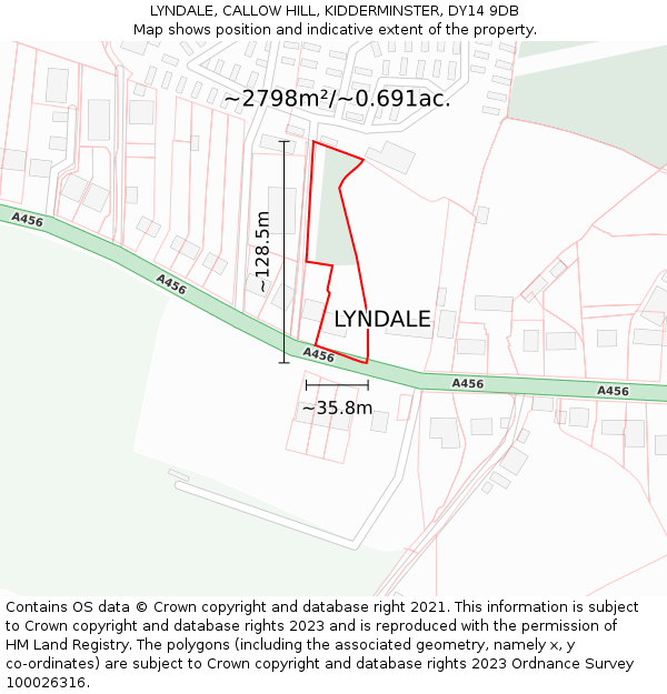 LYNDALE, CALLOW HILL, KIDDERMINSTER, DY14 9DB: Plot and title map