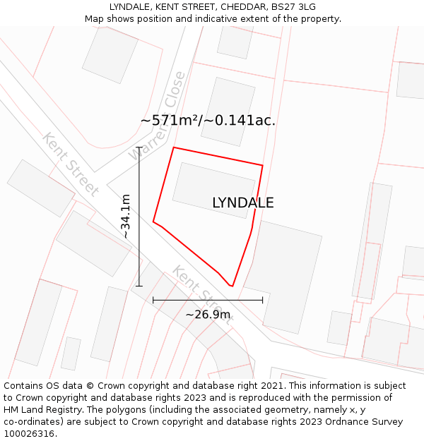 LYNDALE, KENT STREET, CHEDDAR, BS27 3LG: Plot and title map