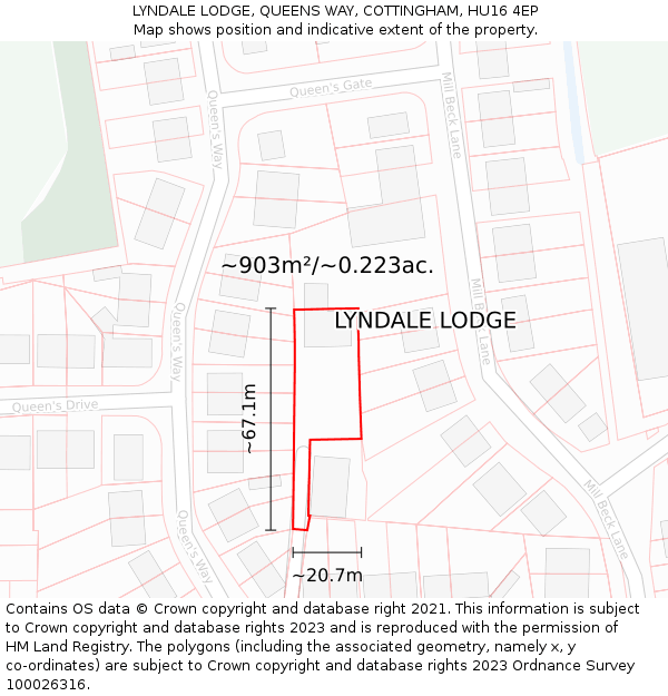 LYNDALE LODGE, QUEENS WAY, COTTINGHAM, HU16 4EP: Plot and title map