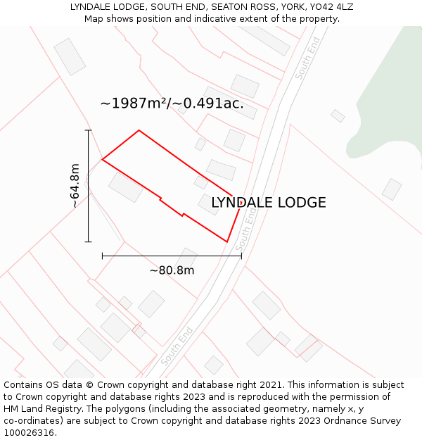 LYNDALE LODGE, SOUTH END, SEATON ROSS, YORK, YO42 4LZ: Plot and title map