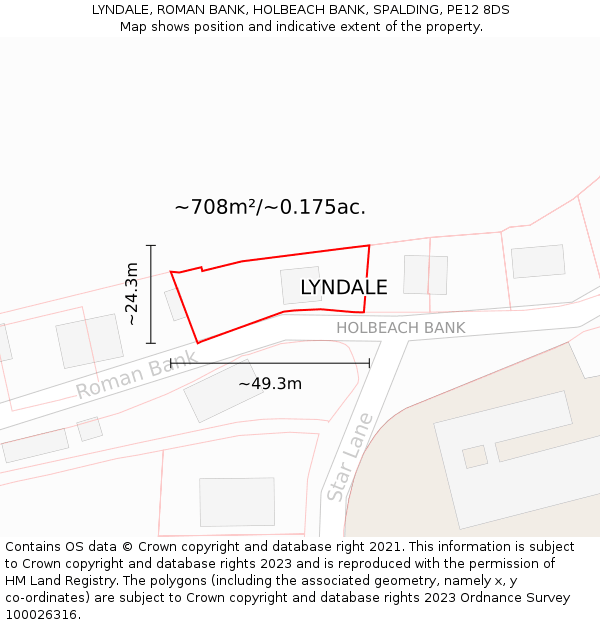 LYNDALE, ROMAN BANK, HOLBEACH BANK, SPALDING, PE12 8DS: Plot and title map