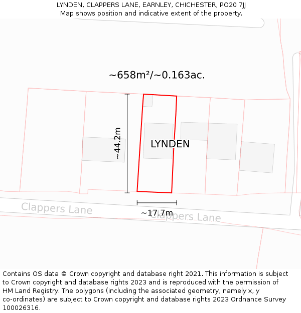 LYNDEN, CLAPPERS LANE, EARNLEY, CHICHESTER, PO20 7JJ: Plot and title map