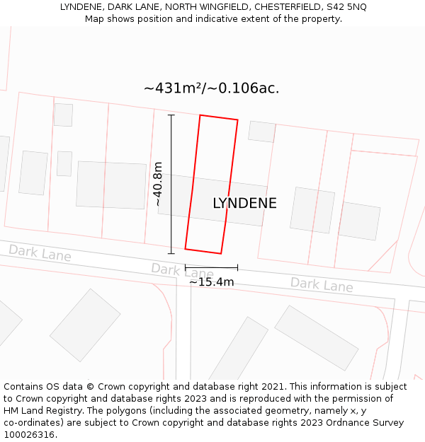 LYNDENE, DARK LANE, NORTH WINGFIELD, CHESTERFIELD, S42 5NQ: Plot and title map