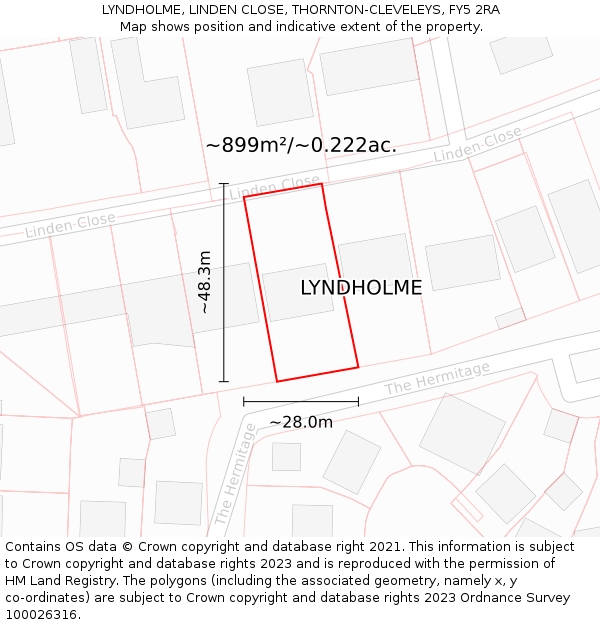 LYNDHOLME, LINDEN CLOSE, THORNTON-CLEVELEYS, FY5 2RA: Plot and title map