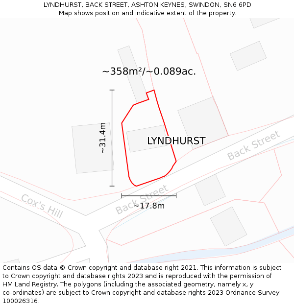 LYNDHURST, BACK STREET, ASHTON KEYNES, SWINDON, SN6 6PD: Plot and title map