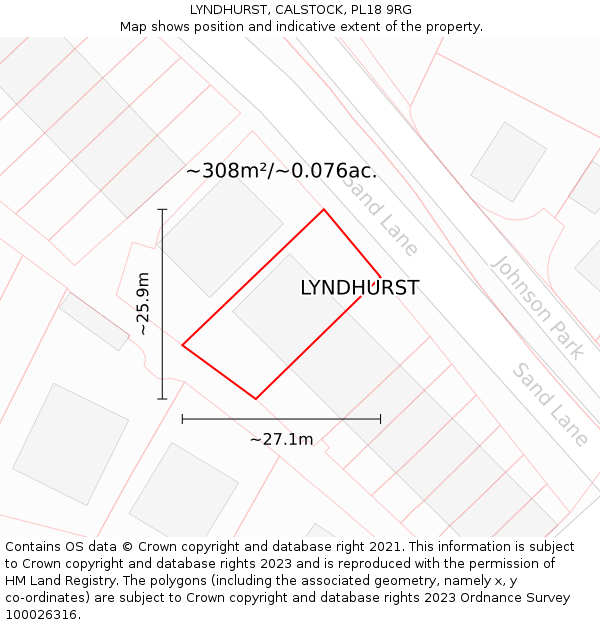 LYNDHURST, CALSTOCK, PL18 9RG: Plot and title map