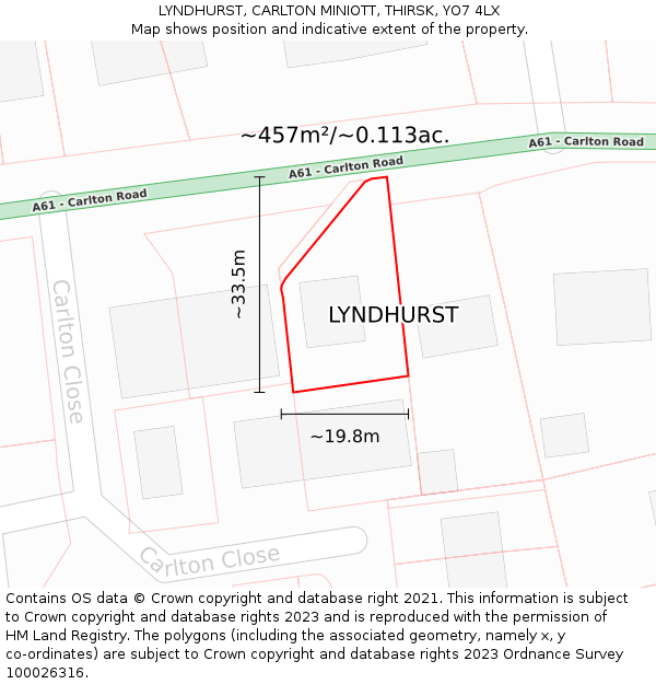 LYNDHURST, CARLTON MINIOTT, THIRSK, YO7 4LX: Plot and title map