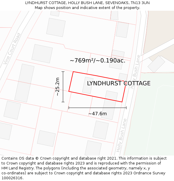 LYNDHURST COTTAGE, HOLLY BUSH LANE, SEVENOAKS, TN13 3UN: Plot and title map