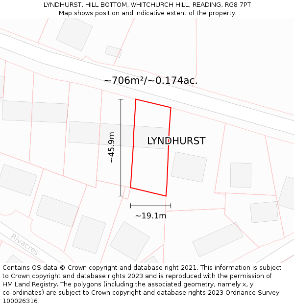 LYNDHURST, HILL BOTTOM, WHITCHURCH HILL, READING, RG8 7PT: Plot and title map