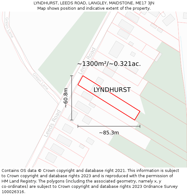LYNDHURST, LEEDS ROAD, LANGLEY, MAIDSTONE, ME17 3JN: Plot and title map