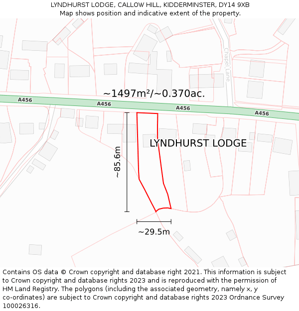 LYNDHURST LODGE, CALLOW HILL, KIDDERMINSTER, DY14 9XB: Plot and title map