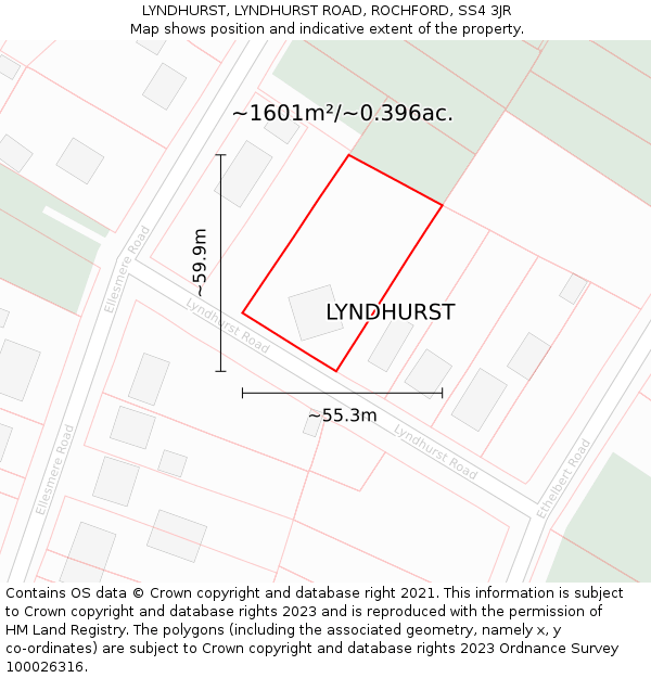 LYNDHURST, LYNDHURST ROAD, ROCHFORD, SS4 3JR: Plot and title map