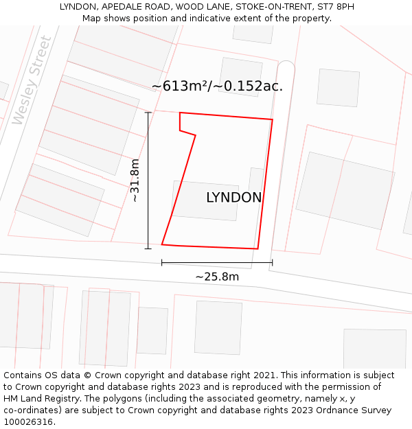 LYNDON, APEDALE ROAD, WOOD LANE, STOKE-ON-TRENT, ST7 8PH: Plot and title map