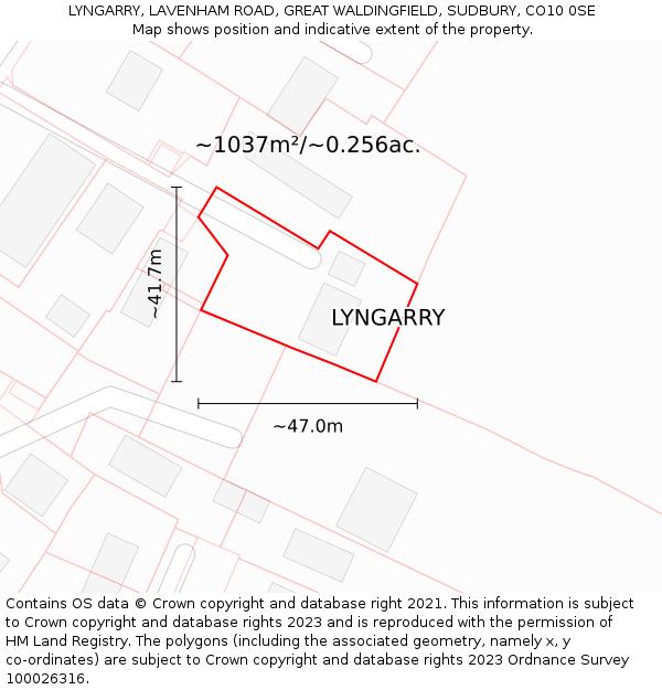 LYNGARRY, LAVENHAM ROAD, GREAT WALDINGFIELD, SUDBURY, CO10 0SE: Plot and title map