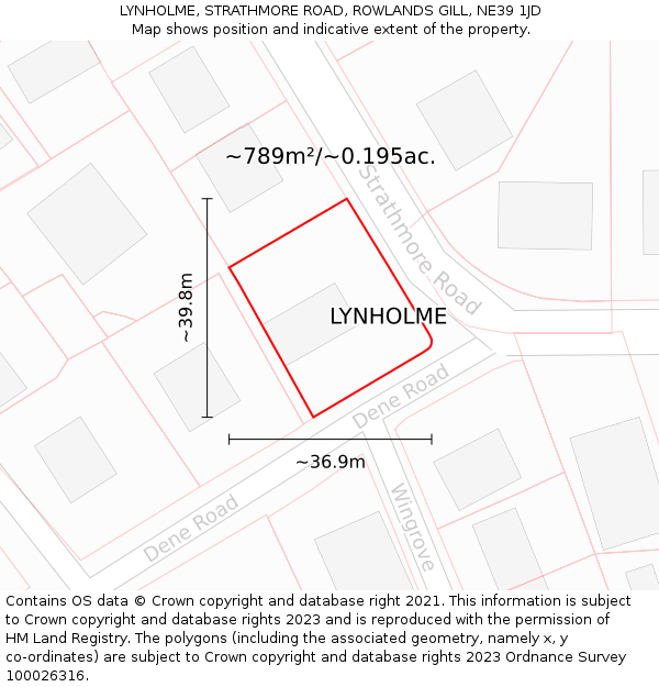 LYNHOLME, STRATHMORE ROAD, ROWLANDS GILL, NE39 1JD: Plot and title map